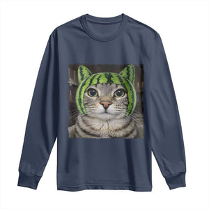 Watermelon Cat Silly Cat Meme Long Sleeve Shirt TS10 Navy Print Your Wear
