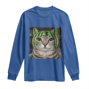 Watermelon Cat Silly Cat Meme Long Sleeve Shirt TS10 Royal Blue Print Your Wear