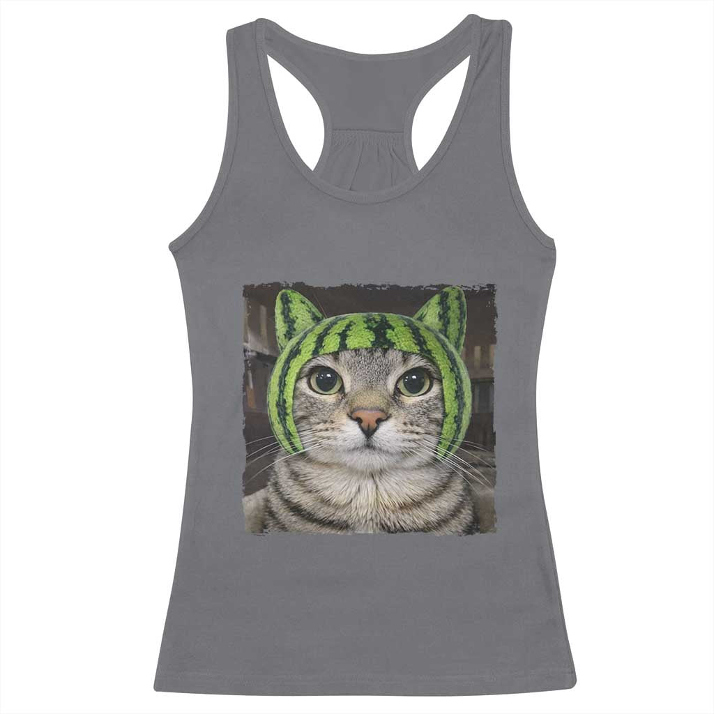 Watermelon Cat Silly Cat Meme Racerback Tank Top TS10 Charcoal Print Your Wear