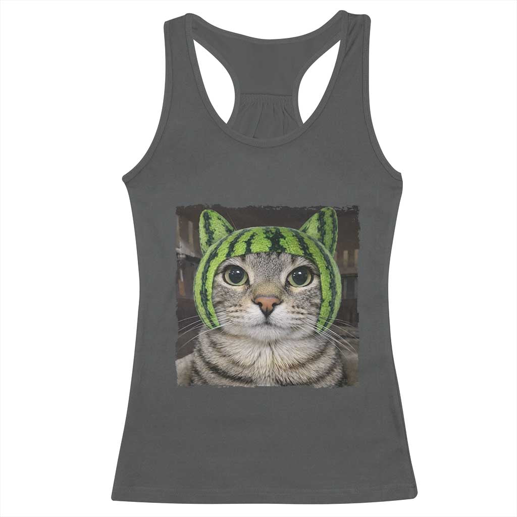 Watermelon Cat Silly Cat Meme Racerback Tank Top TS10 Dark Heather Print Your Wear