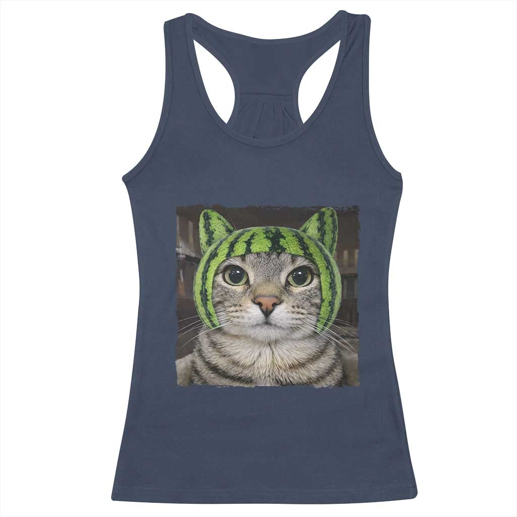 Watermelon Cat Silly Cat Meme Racerback Tank Top TS10 Navy Print Your Wear