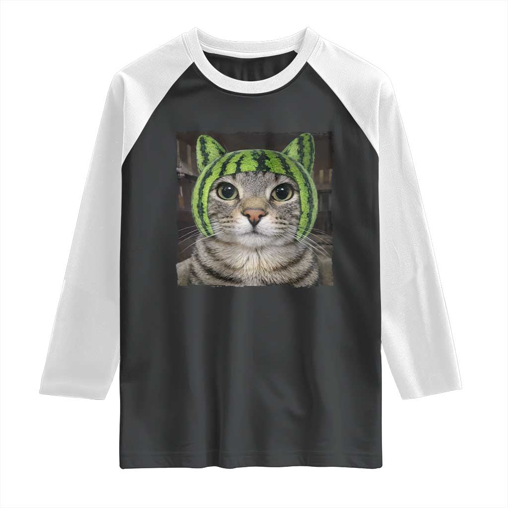 Watermelon Cat Silly Cat Meme Raglan Shirt TS10 Black White Print Your Wear