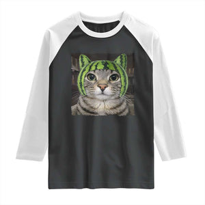 Watermelon Cat Silly Cat Meme Raglan Shirt TS10 Black White Print Your Wear
