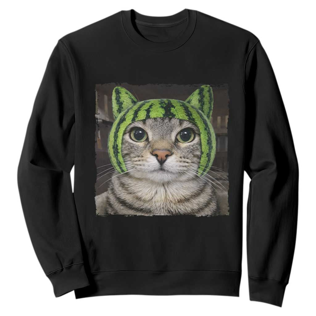 Watermelon Cat Silly Cat Meme Sweatshirt TS10 Black Print Your Wear