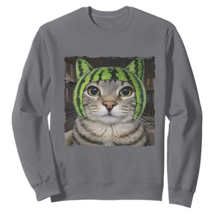 Watermelon Cat Silly Cat Meme Sweatshirt TS10 Charcoal Print Your Wear
