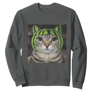 Watermelon Cat Silly Cat Meme Sweatshirt TS10 Dark Heather Print Your Wear
