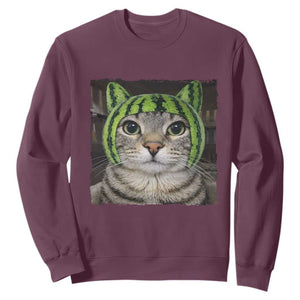 Watermelon Cat Silly Cat Meme Sweatshirt TS10 Maroon Print Your Wear