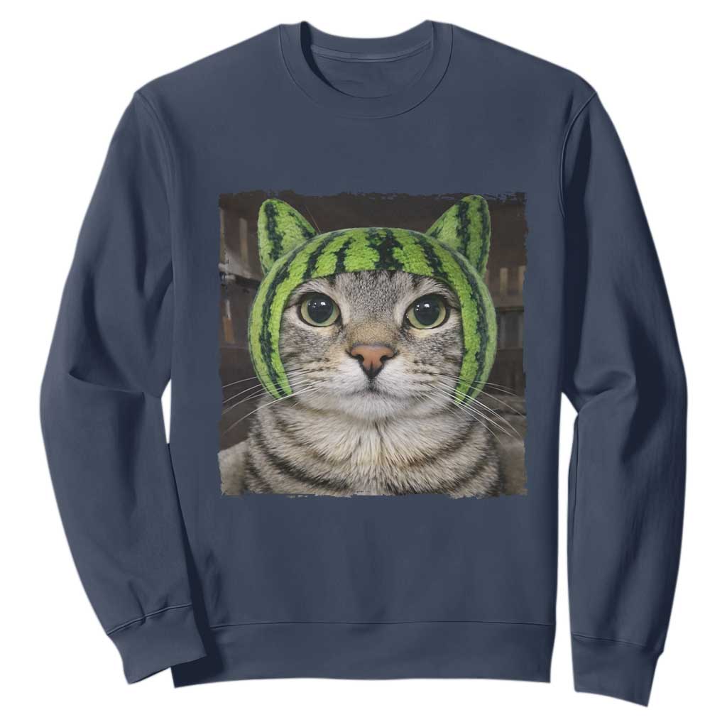 Watermelon Cat Silly Cat Meme Sweatshirt TS10 Navy Print Your Wear