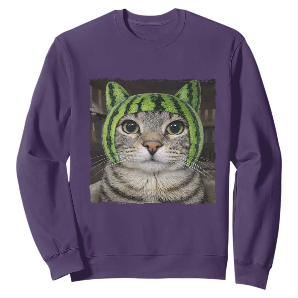 Watermelon Cat Silly Cat Meme Sweatshirt TS10 Purple Print Your Wear