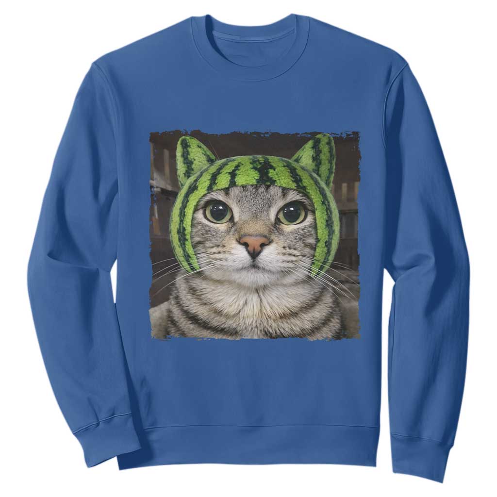 Watermelon Cat Silly Cat Meme Sweatshirt TS10 Royal Blue Print Your Wear