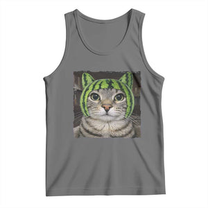 Watermelon Cat Silly Cat Meme Tank Top TS10 Black Heather Print Your Wear