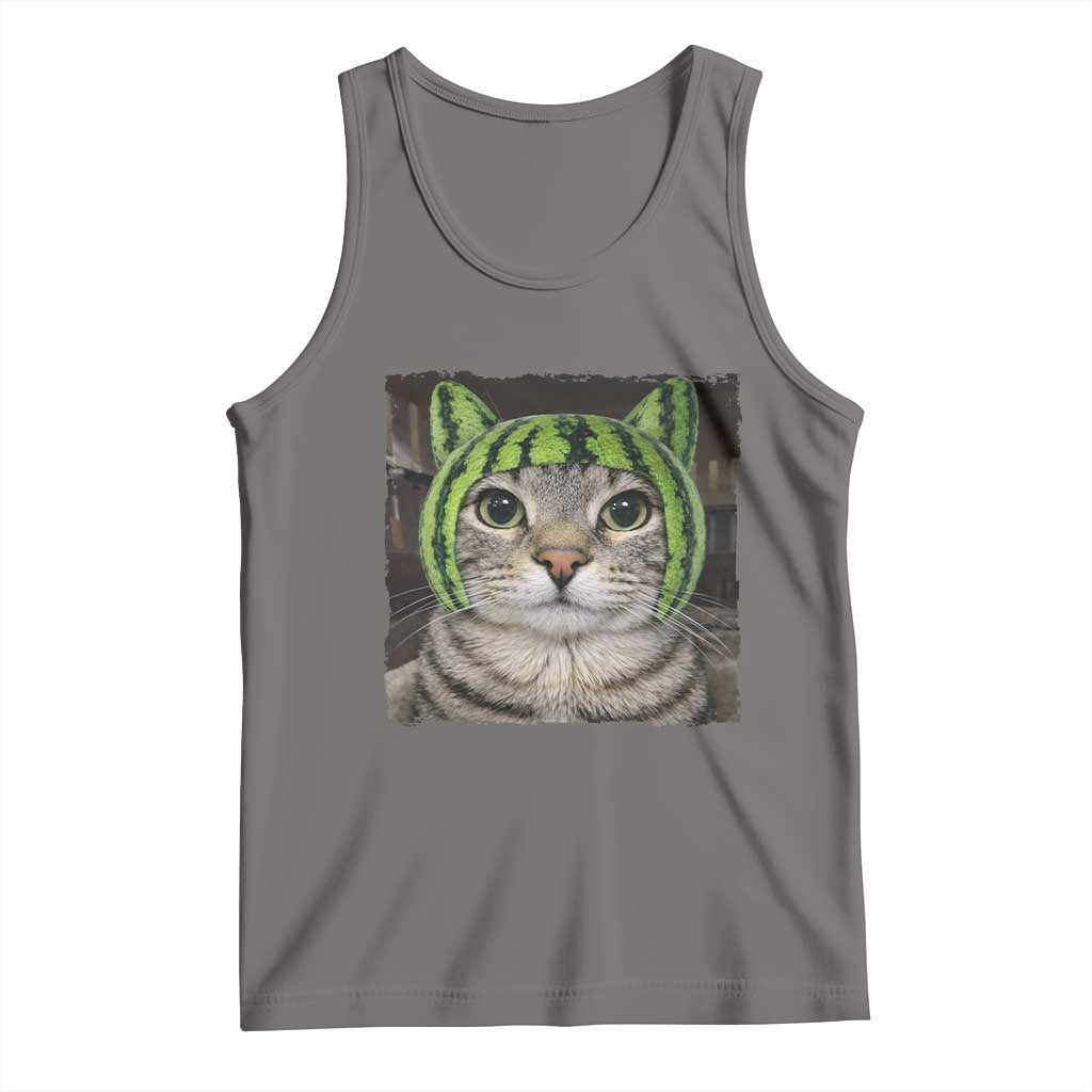 Watermelon Cat Silly Cat Meme Tank Top TS10 Deep Heather Print Your Wear