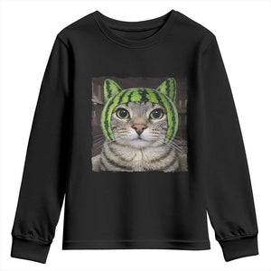 Watermelon Cat Silly Cat Meme Youth Sweatshirt TS10 Black Print Your Wear