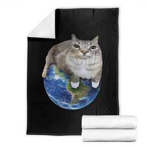 Earth Cat Silly Cat Meme Throw Blanket TS10 Black Print Your Wear