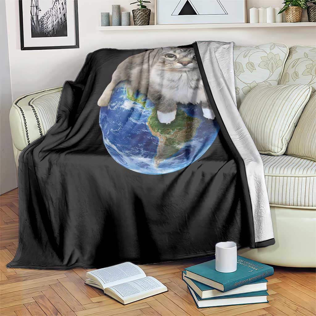 Earth Cat Silly Cat Meme Throw Blanket TS10 Print Your Wear