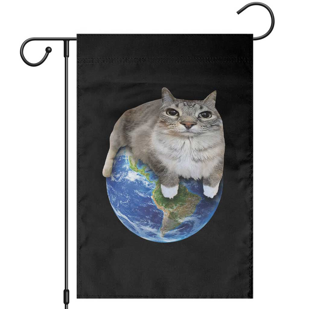 Earth Cat Silly Cat Meme Garden Flag TS10 Black Print Your Wear
