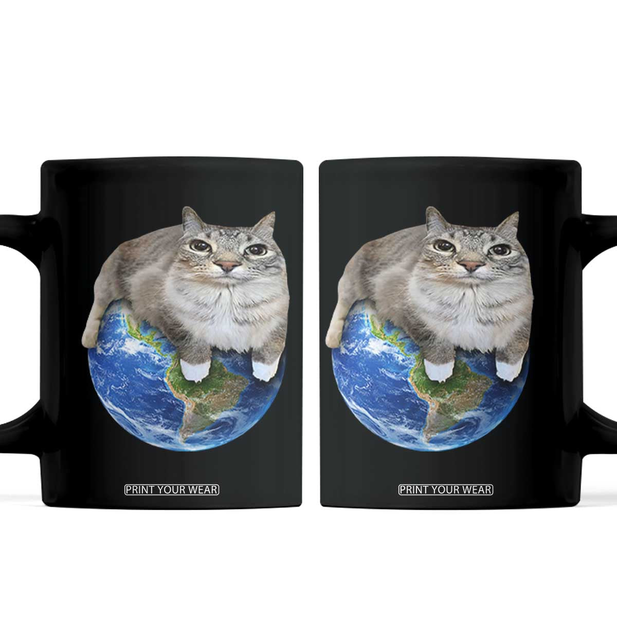Earth Cat Silly Cat Meme Coffee Mug TS10 Black Print Your Wear
