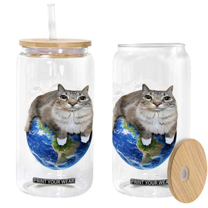 Earth Cat Silly Cat Meme Glass Can TS10 Print Your Wear