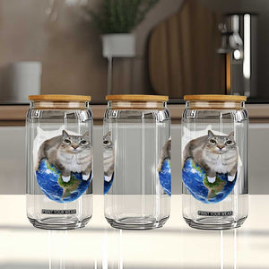 Earth Cat Silly Cat Meme Glass Can TS10 Print Your Wear