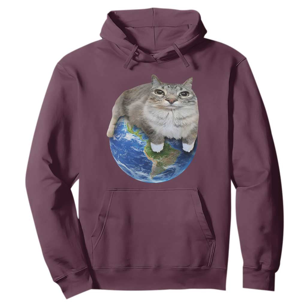 Earth Cat Silly Cat Meme Hoodie TS10 Maroon Print Your Wear