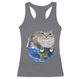 Earth Cat Silly Cat Meme Racerback Tank Top TS10 Charcoal Print Your Wear