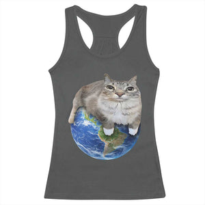 Earth Cat Silly Cat Meme Racerback Tank Top TS10 Dark Heather Print Your Wear