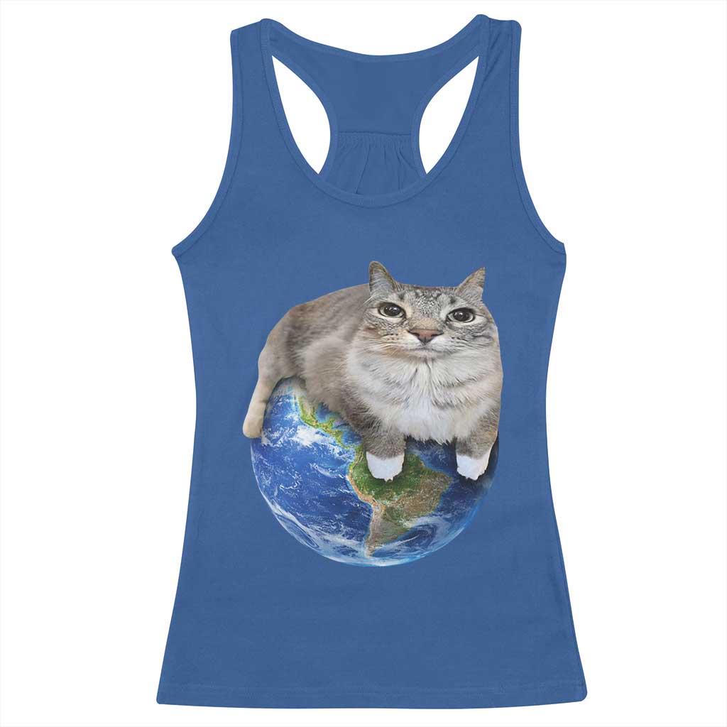 Earth Cat Silly Cat Meme Racerback Tank Top TS10 Royal Blue Print Your Wear