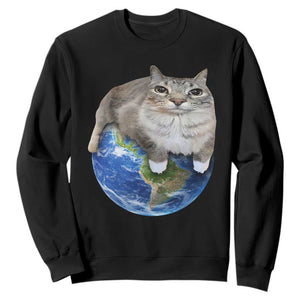 Earth Cat Silly Cat Meme Sweatshirt TS10 Black Print Your Wear