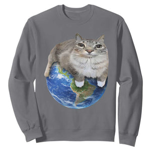 Earth Cat Silly Cat Meme Sweatshirt TS10 Charcoal Print Your Wear