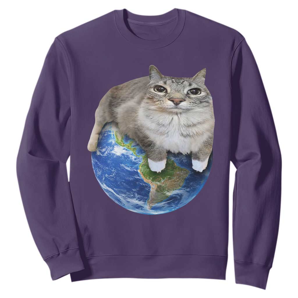 Earth Cat Silly Cat Meme Sweatshirt TS10 Purple Print Your Wear