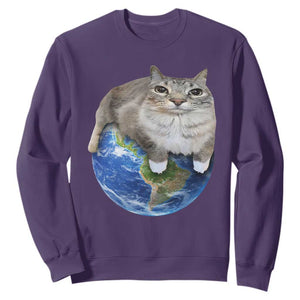 Earth Cat Silly Cat Meme Sweatshirt TS10 Purple Print Your Wear