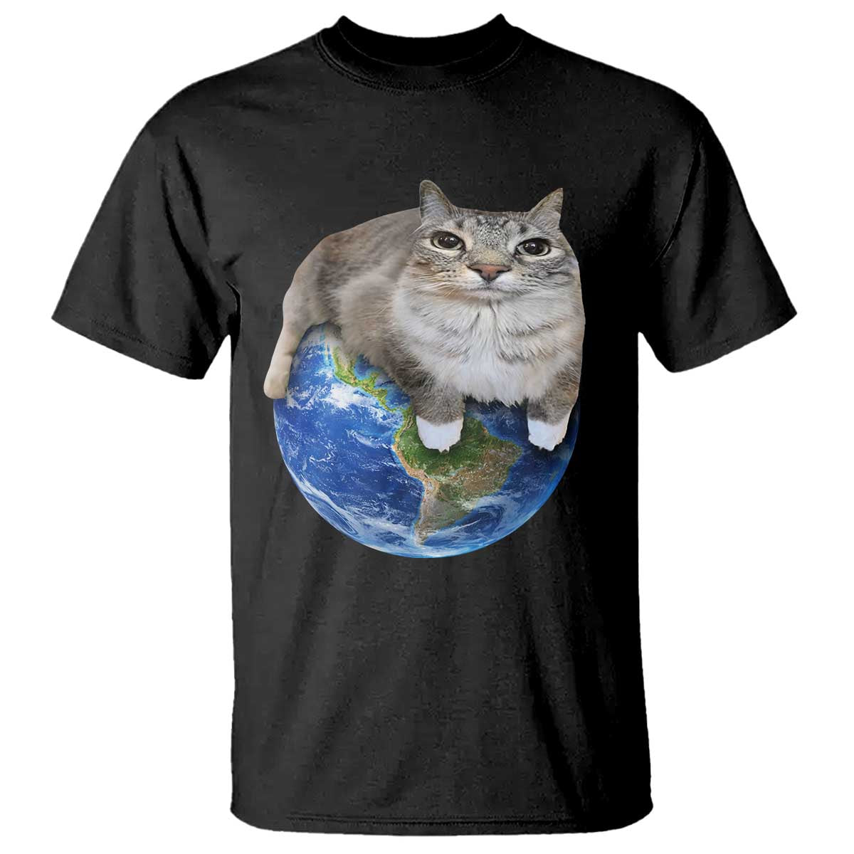 Earth Cat Silly Cat Meme T Shirt TS10 Black Print Your Wear