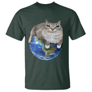 Earth Cat Silly Cat Meme T Shirt TS10 Dark Forest Green Print Your Wear
