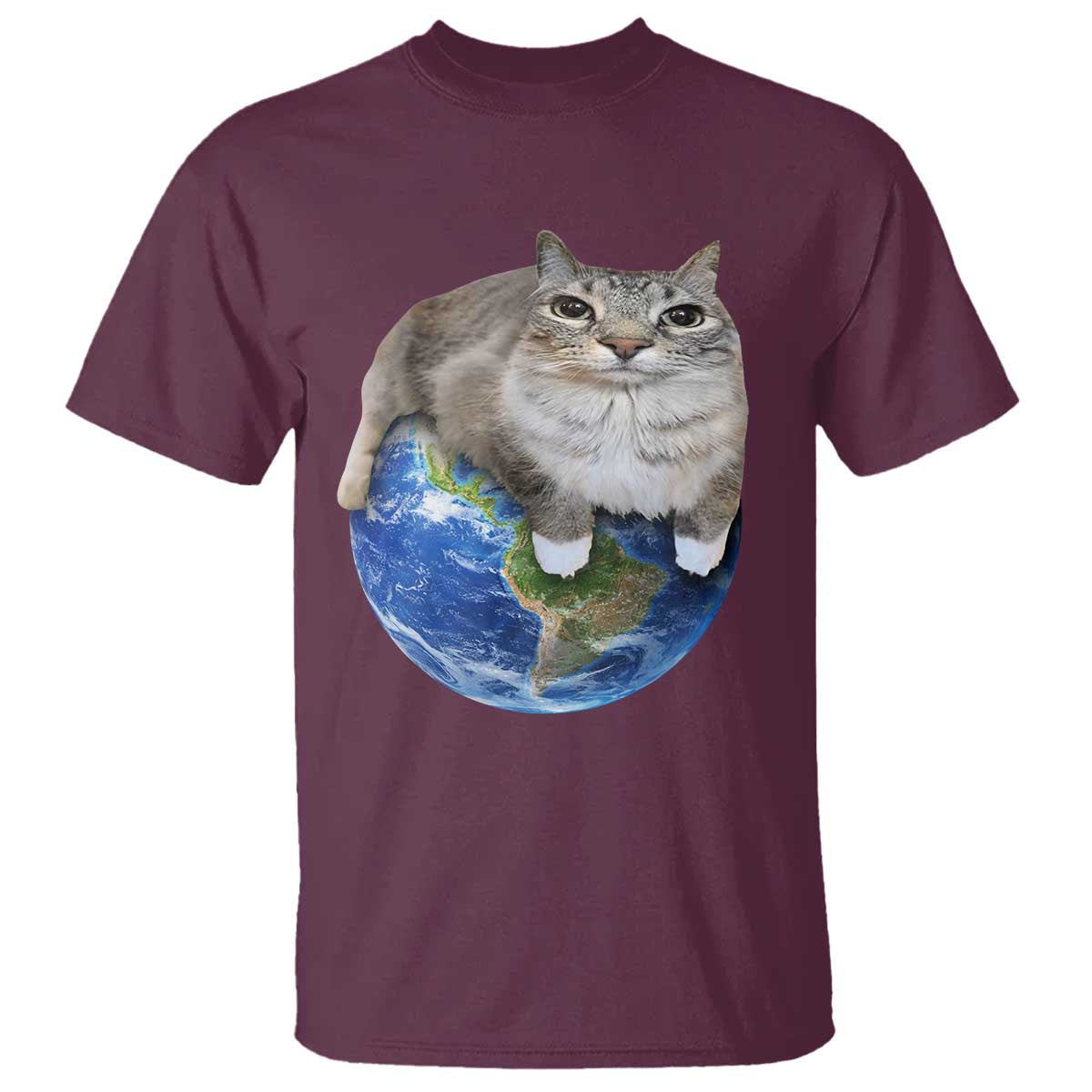 Earth Cat Silly Cat Meme T Shirt TS10 Maroon Print Your Wear