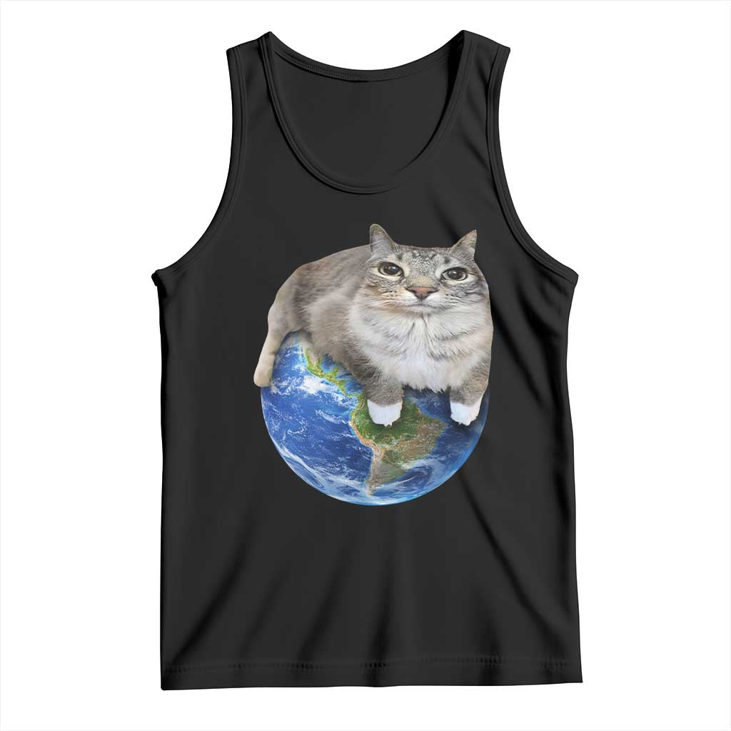 Earth Cat Silly Cat Meme Tank Top TS10 Black Print Your Wear