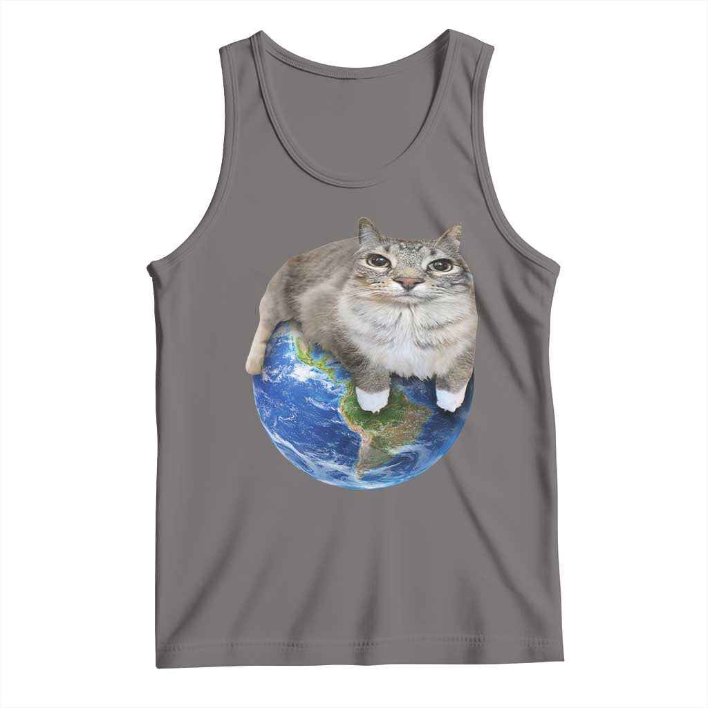 Earth Cat Silly Cat Meme Tank Top TS10 Deep Heather Print Your Wear
