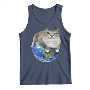 Earth Cat Silly Cat Meme Tank Top TS10 Navy Print Your Wear