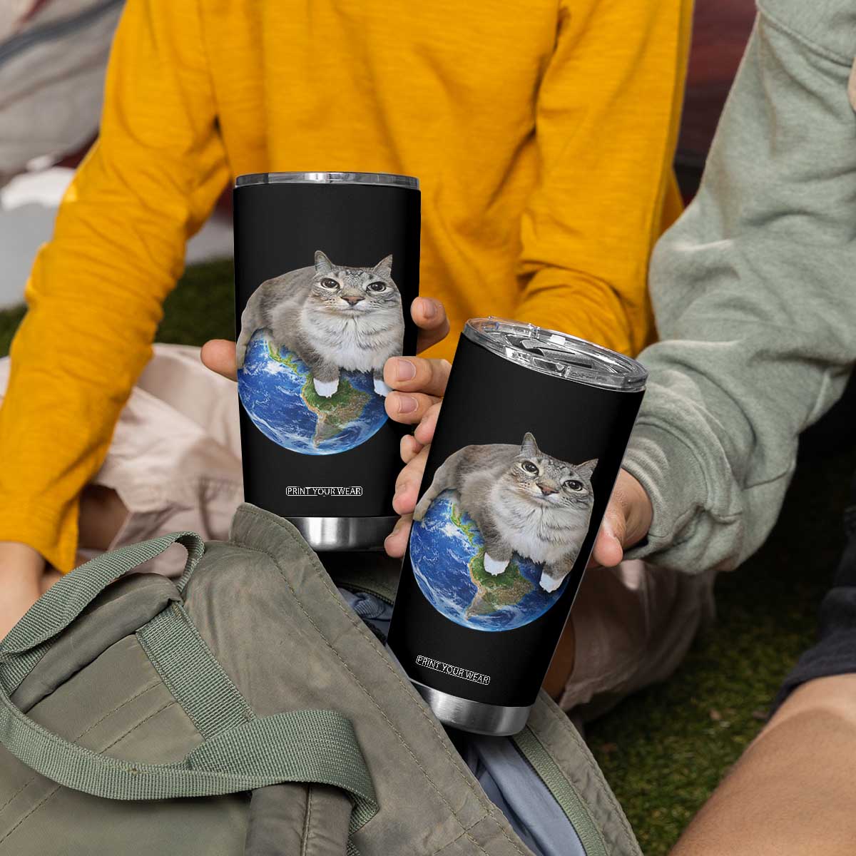 Earth Cat Silly Cat Meme Tumbler Cup TS10 Print Your Wear