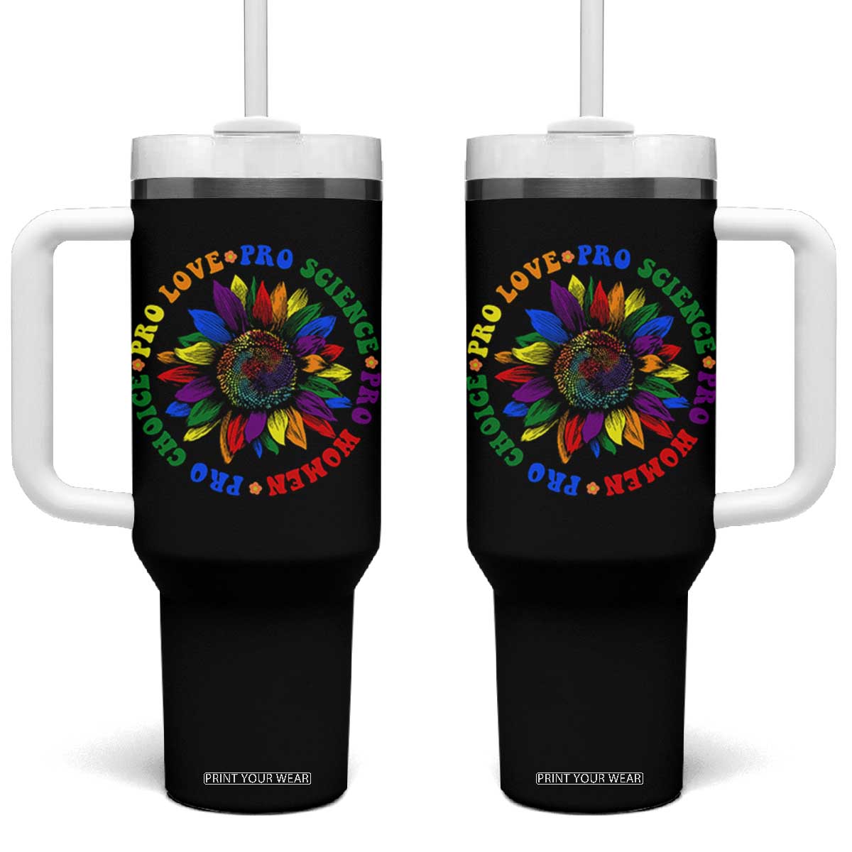 Pro Choice Women Rights Tumbler With Handle Equal Rights Multicolored Flowers TS10 One Size: 40 oz Black Print Your Wear