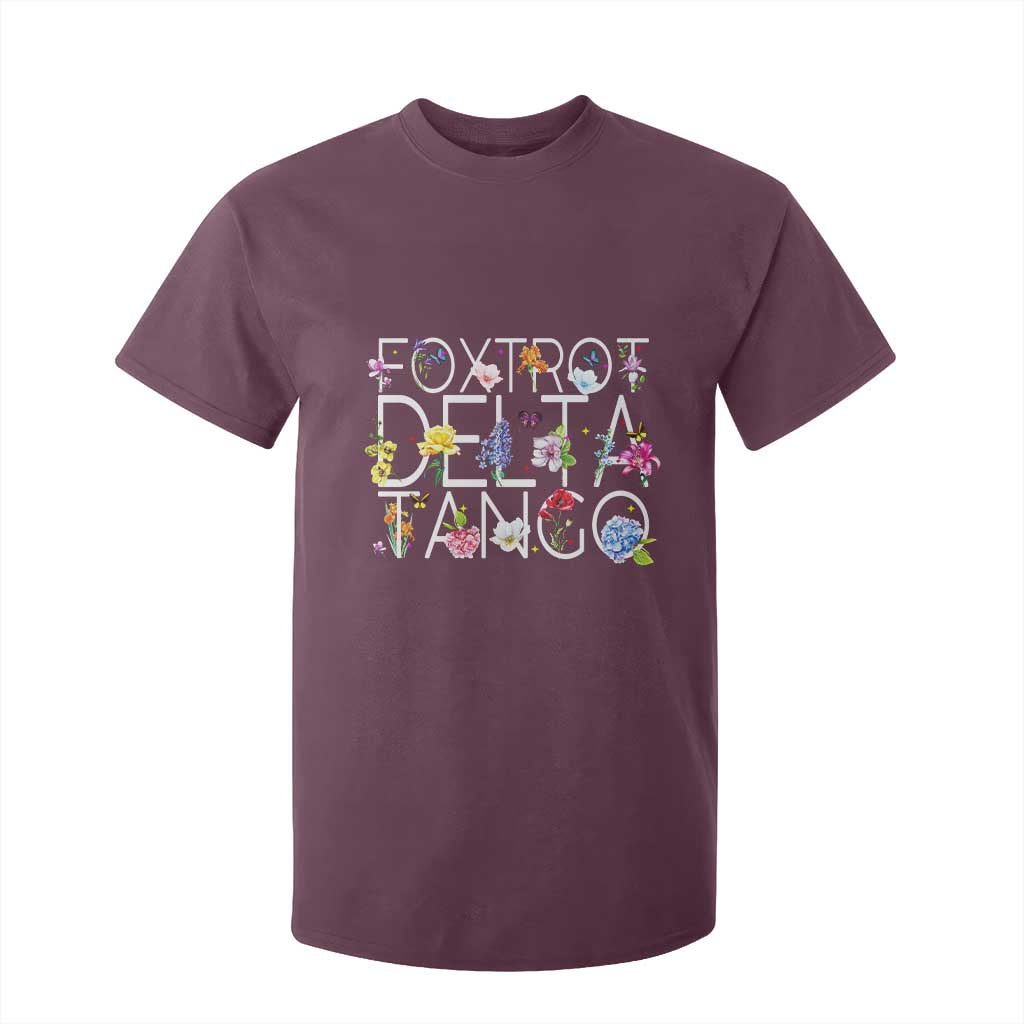 Subtle FDT Floral T Shirt For Kid Foxtrot Delta Tango Flower Resist TS10 Maroon Print Your Wear
