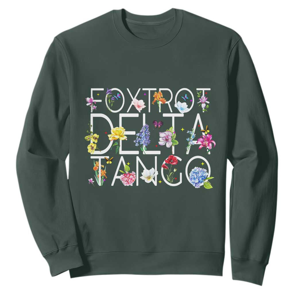 Subtle FDT Floral Sweatshirt Foxtrot Delta Tango Flower Resist TS10 Dark Forest Green Print Your Wear