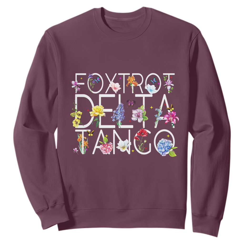 Subtle FDT Floral Sweatshirt Foxtrot Delta Tango Flower Resist TS10 Maroon Print Your Wear