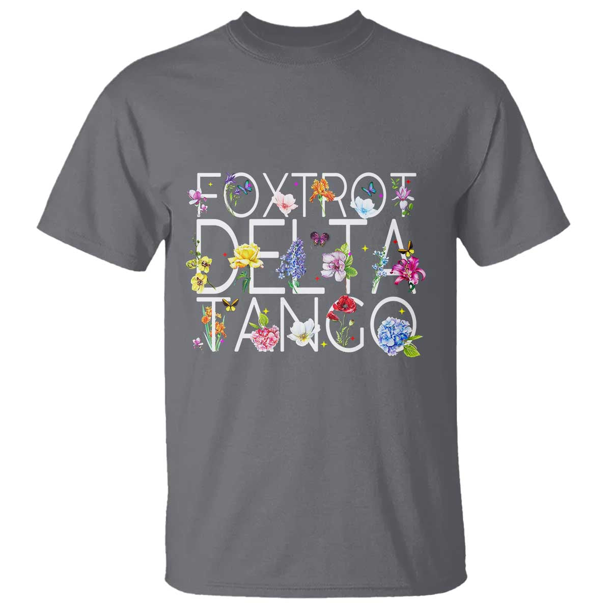 Subtle FDT Floral T Shirt Foxtrot Delta Tango Flower Resist TS10 Charcoal Print Your Wear