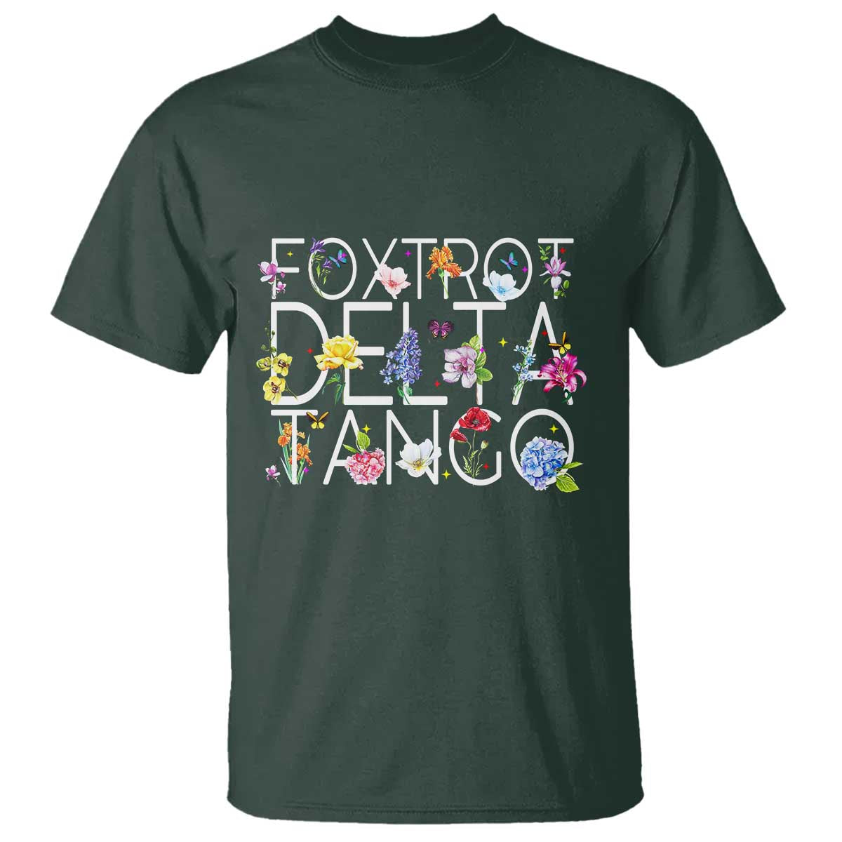 Subtle FDT Floral T Shirt Foxtrot Delta Tango Flower Resist TS10 Dark Forest Green Print Your Wear