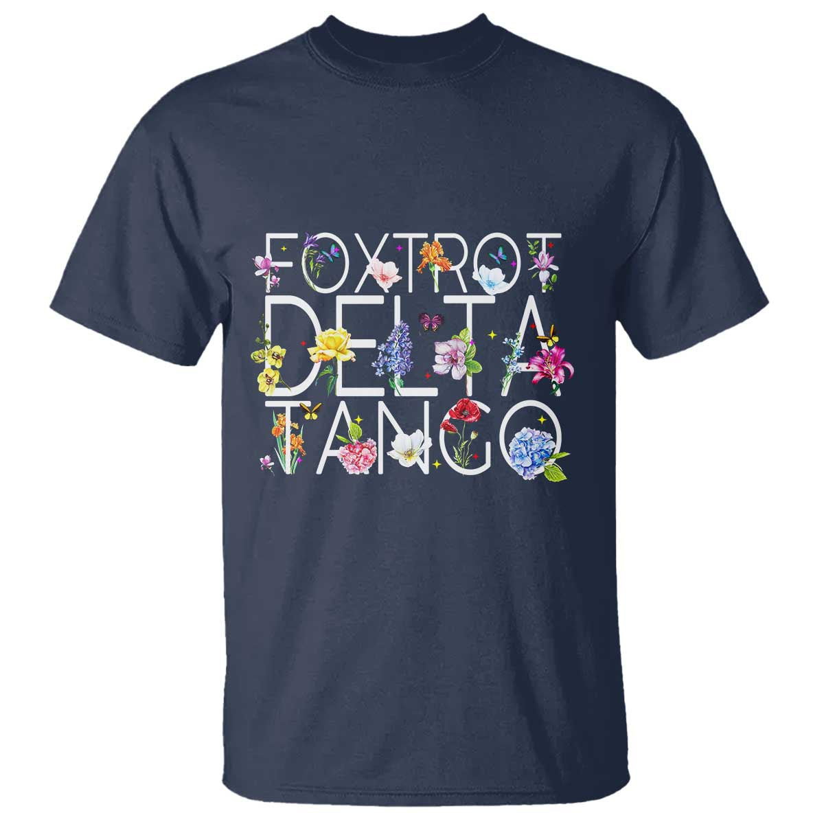 Subtle FDT Floral T Shirt Foxtrot Delta Tango Flower Resist TS10 Navy Print Your Wear