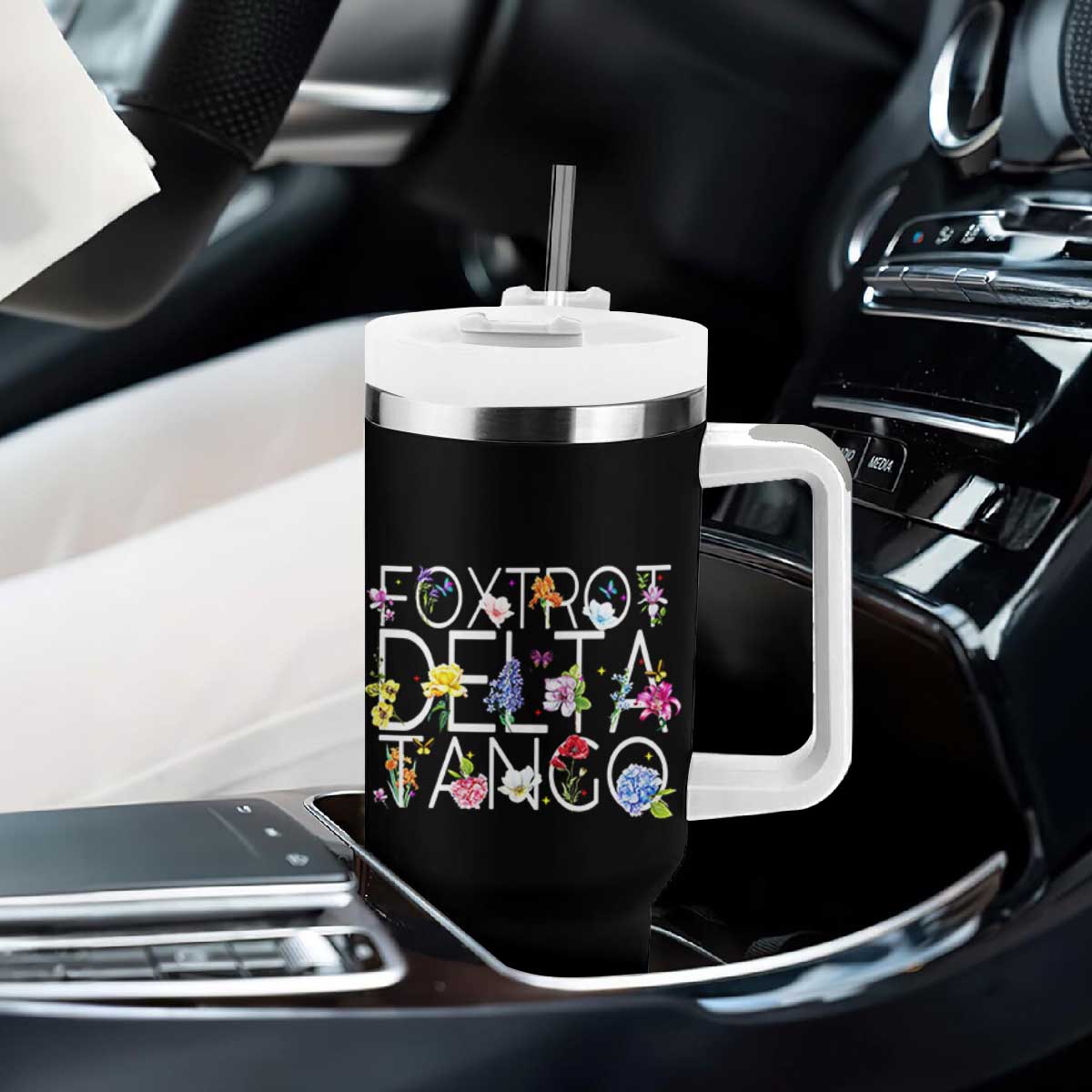 Subtle FDT Floral Tumbler With Handle Foxtrot Delta Tango Flower Resist TS10 Print Your Wear