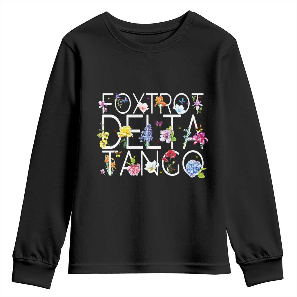 Subtle FDT Floral Youth Sweatshirt Foxtrot Delta Tango Flower Resist TS10 Black Print Your Wear