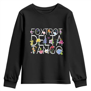 Subtle FDT Floral Youth Sweatshirt Foxtrot Delta Tango Flower Resist TS10 Black Print Your Wear