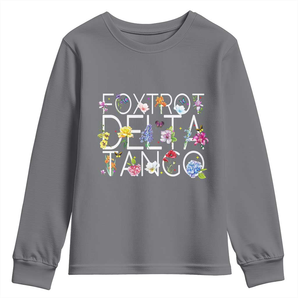 Subtle FDT Floral Youth Sweatshirt Foxtrot Delta Tango Flower Resist TS10 Charcoal Print Your Wear