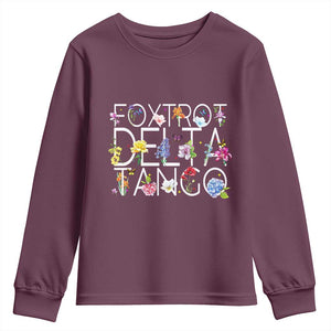 Subtle FDT Floral Youth Sweatshirt Foxtrot Delta Tango Flower Resist TS10 Maroon Print Your Wear